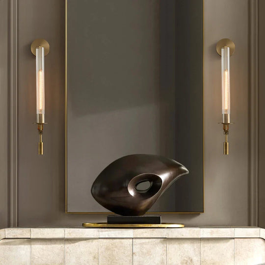 Modern Gold Wall Sconce – Elegant Iron and Glass Wall Light for Bedroom and Living Room Décor