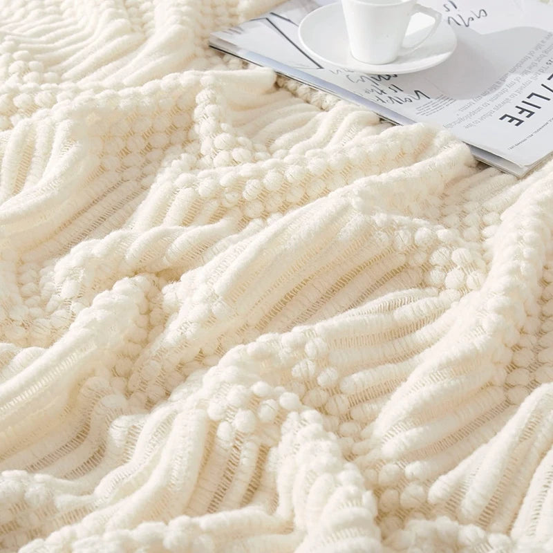 Cozy Chunky Knit Throw Blanket – Soft Acrylic Vintage Bedspread for Couch and Sofa