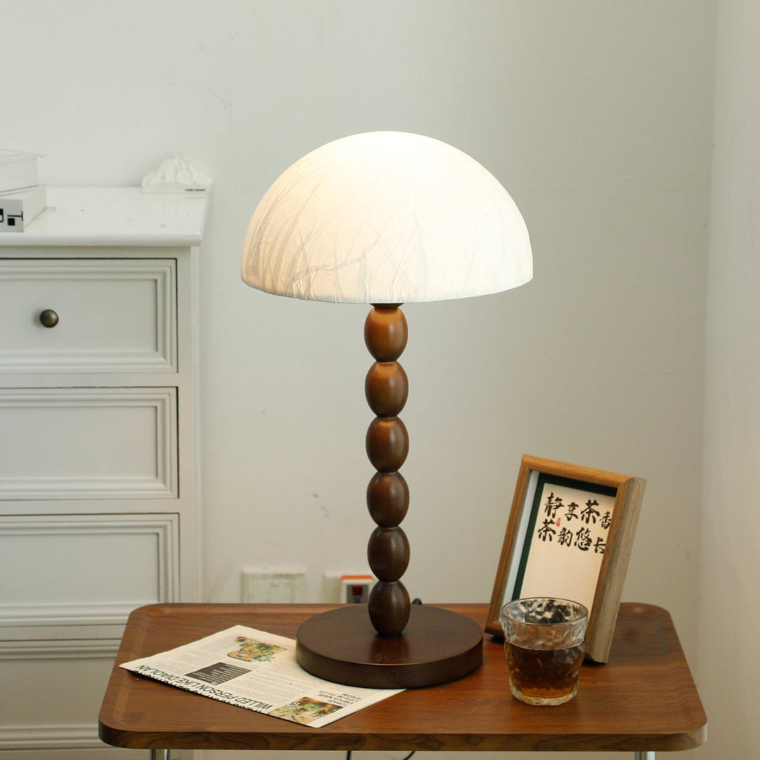 Contemporary Table Lamp with Rice Paper Shade and Wooden Base – Elegant Bedside or Living Room Lighting