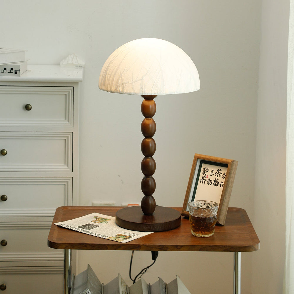 Contemporary Table Lamp with Rice Paper Shade and Wooden Base – Elegant Bedside or Living Room Lighting