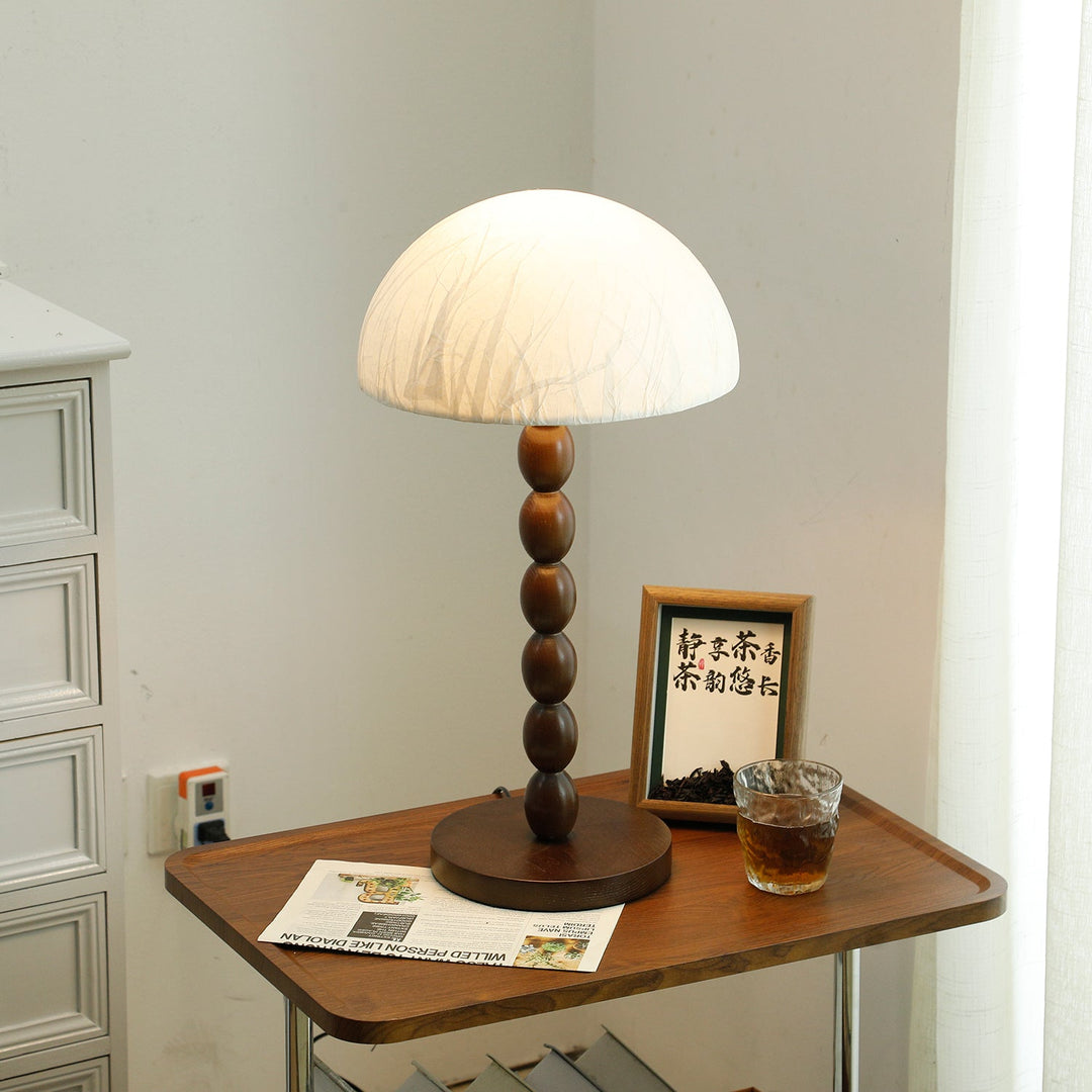 Contemporary Table Lamp with Rice Paper Shade and Wooden Base – Elegant Bedside or Living Room Lighting