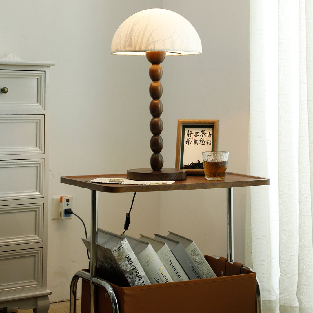 Contemporary Table Lamp with Rice Paper Shade and Wooden Base – Elegant Bedside or Living Room Lighting