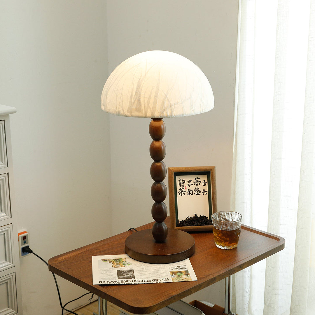Contemporary Table Lamp with Rice Paper Shade and Wooden Base – Elegant Bedside or Living Room Lighting