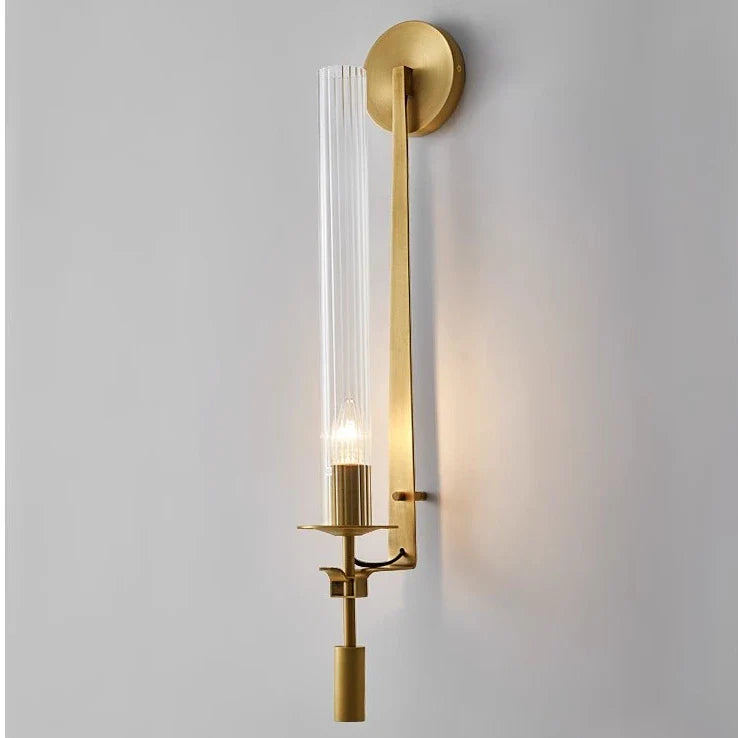 Modern Gold Wall Sconce – Elegant Iron and Glass Wall Light for Bedroom and Living Room Décor