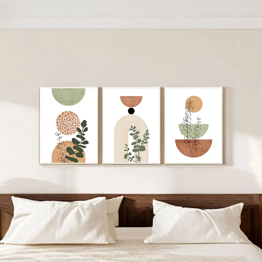 3-Piece Modern Boho Abstract Plant Canvas Prints Set – Stylish Botanical Wall Art Decor for Home
