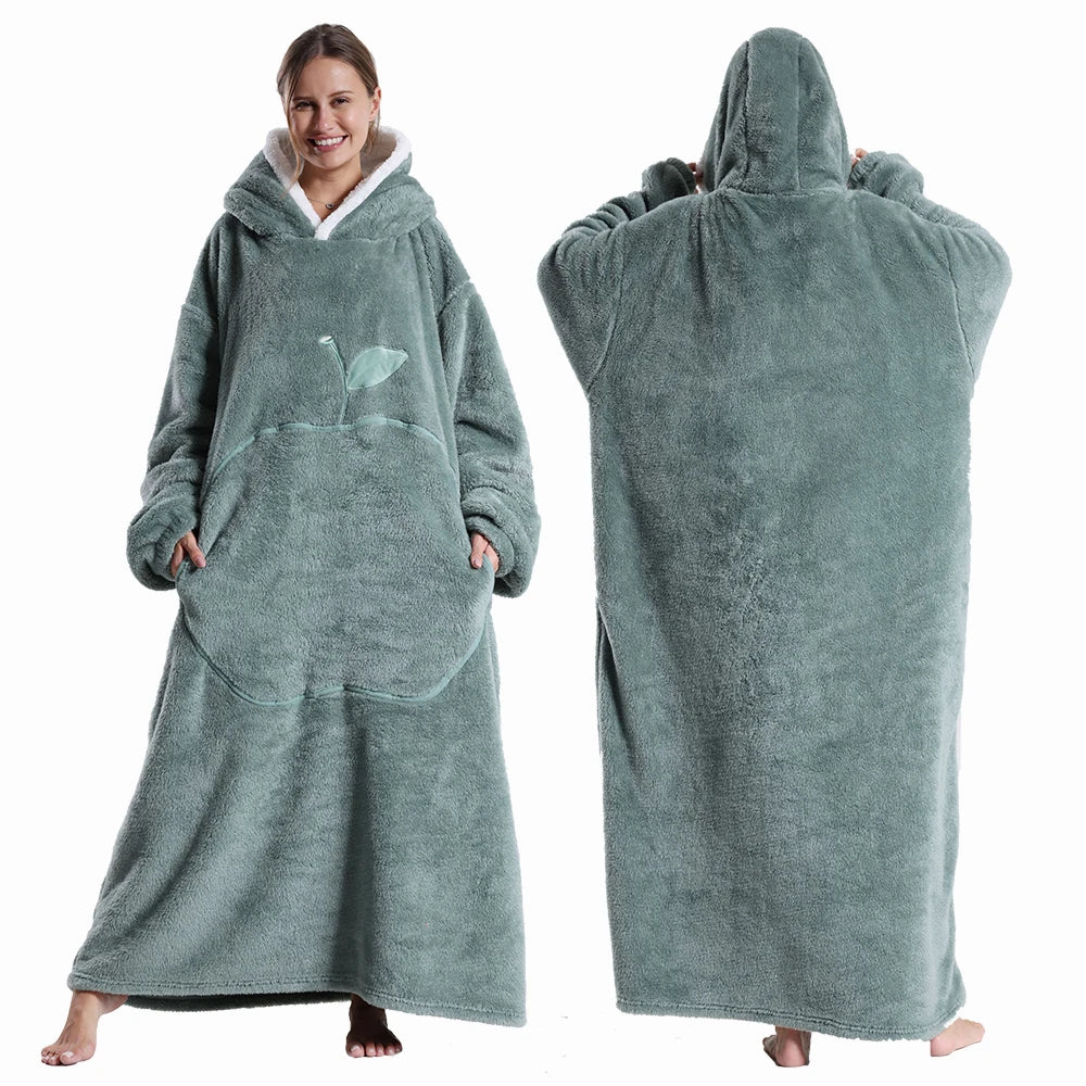 Variant image for Extra Long Hooded Wearable Blanket Hoodie for Adults – Cozy Flannel Throw with Sleeves and Pocket in Multiple Colors-10