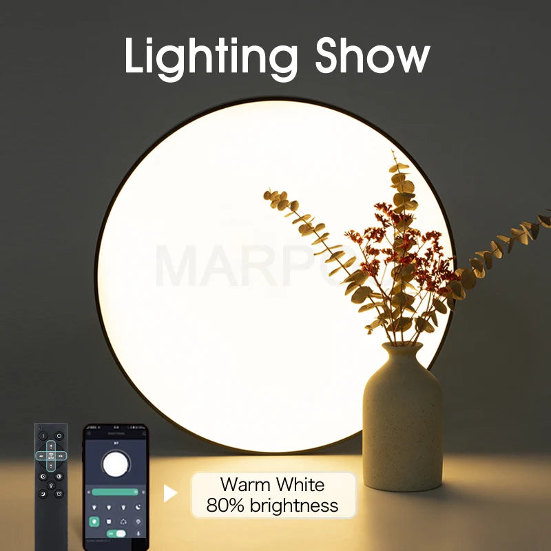 Smart LED Ceiling Light Fixture with Remote Control – Dimmable Flush Mount Ceiling Lamp for Bedroom and Living Room