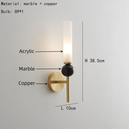 Marble Wall Sconce Light with Copper Body – Elegant Gold or Black Finish for Stylish Indoor Lighting