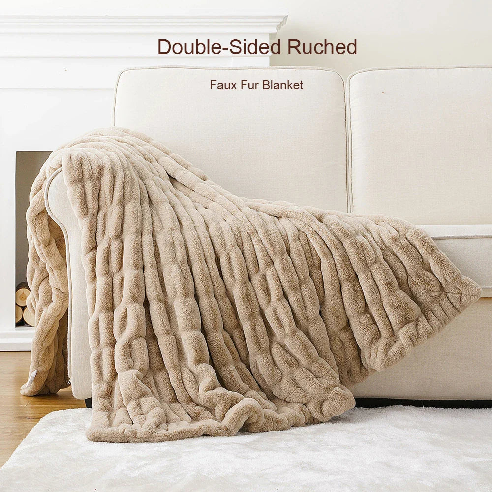 Faux Rabbit Fur Throw Blanket | Luxuriously Soft | Unparalleled Warmth
