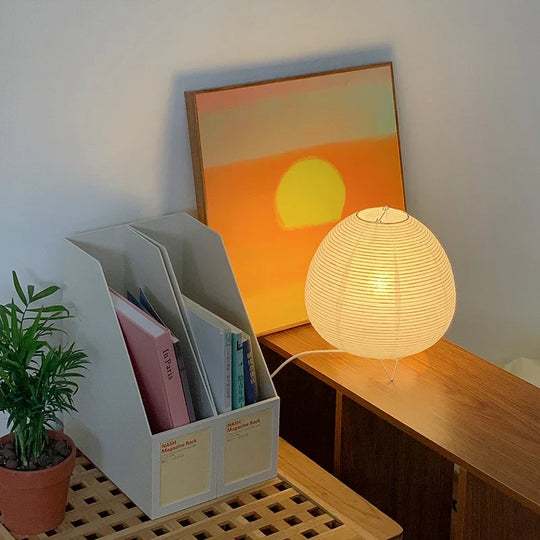 Japanese Rice Paper Lantern LED Lamp with Bamboo Frame – Handcrafted Washi Shade for Serene Pendant Lighting