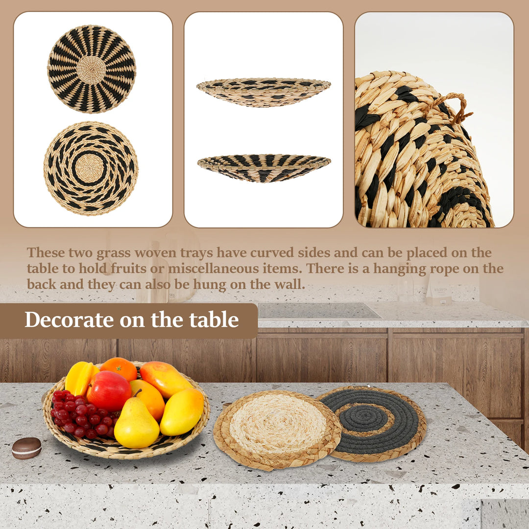 7 Pack Woven Boho Wall Baskets – Natural Seagrass and Rattan Round Wall Art for Home Decor