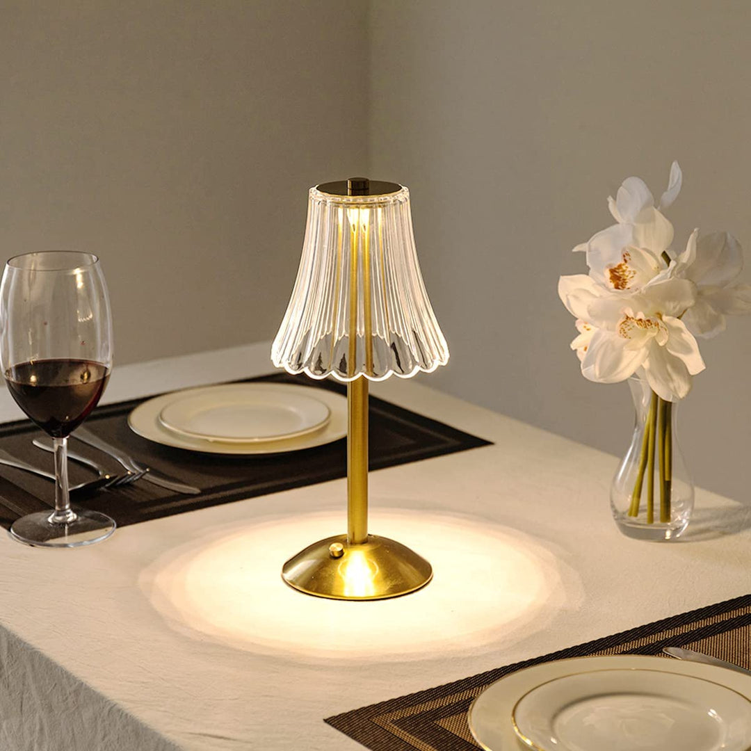 Golden Crystal Table Lamp | Rechargable Battery | Cordless Design | Easily adjustable | Warm Glow