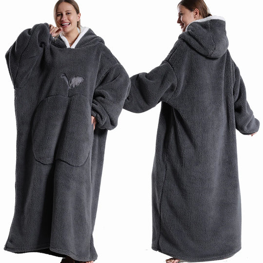 Extra Long Hooded Wearable Blanket Hoodie for Adults – Cozy Flannel Throw with Sleeves and Pocket in Multiple Colors