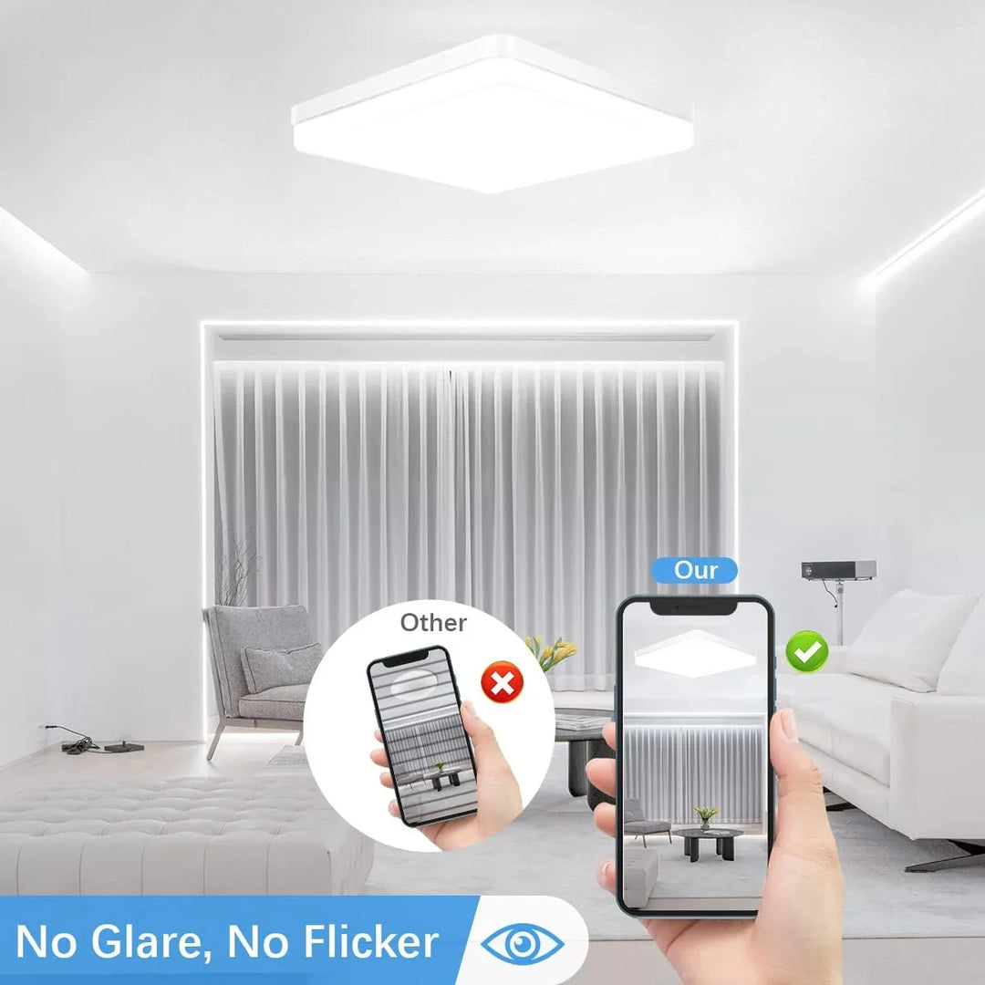 Modern LED Flush Mount Ceiling Light with Adjustable Color Temperature – Square Design for Living Room