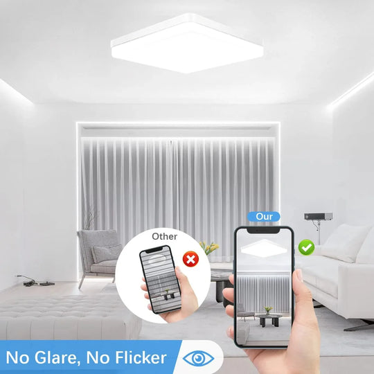 Modern LED Flush Mount Ceiling Light with Adjustable Color Temperature – Square Design for Living Room
