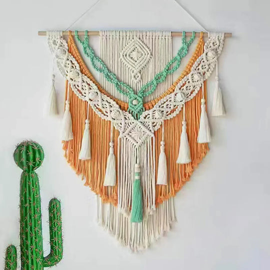 Bohemian Macrame Wall Hanging Tapestry – Geometric Cotton Wall Art Decor for Living Room and Home