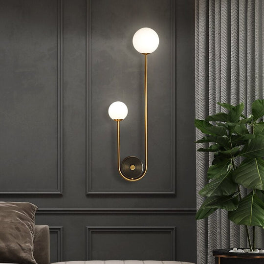 Modern Nordic Gold Wall Sconce with White Glass Shade – Elegant Wall Light for Home Décor