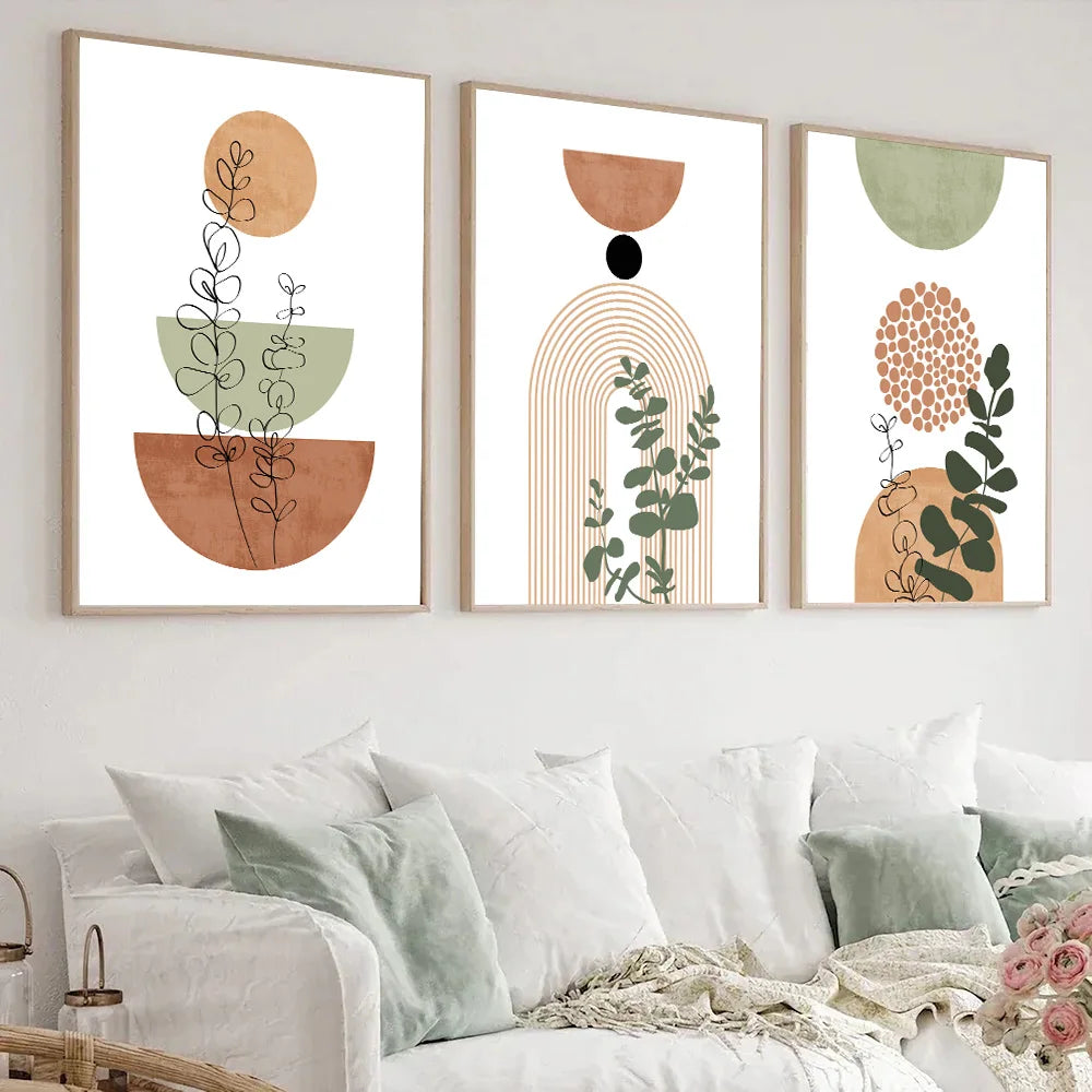 3-Piece Modern Boho Abstract Plant Canvas Prints Set – Stylish Botanical Wall Art Decor for Home