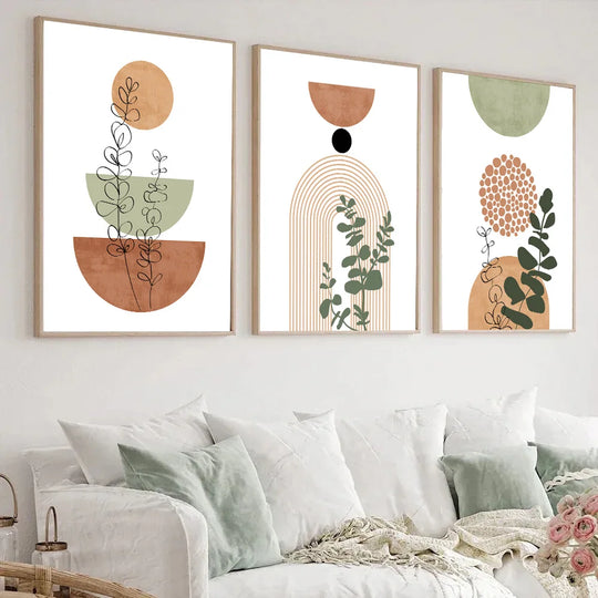 3-Piece Modern Boho Abstract Plant Canvas Prints Set – Stylish Botanical Wall Art Decor for Home