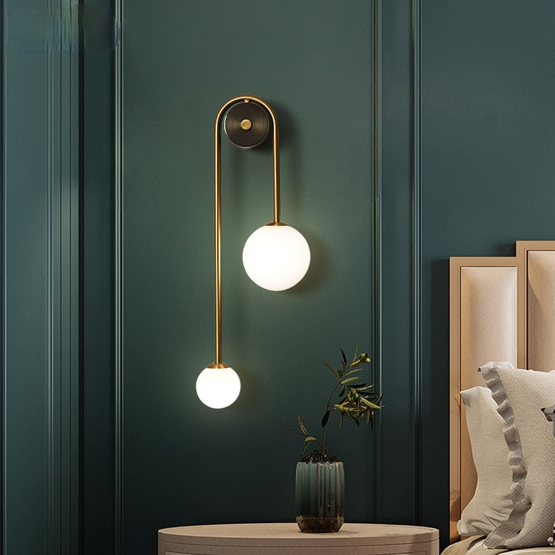 Modern Nordic Gold Wall Sconce with White Glass Shade – Elegant Wall Light for Home Décor