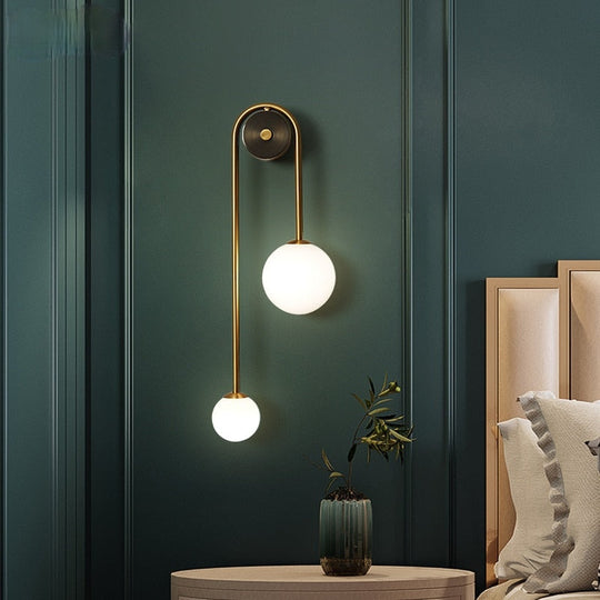 Modern Nordic Gold Wall Sconce with White Glass Shade – Elegant Wall Light for Home Décor