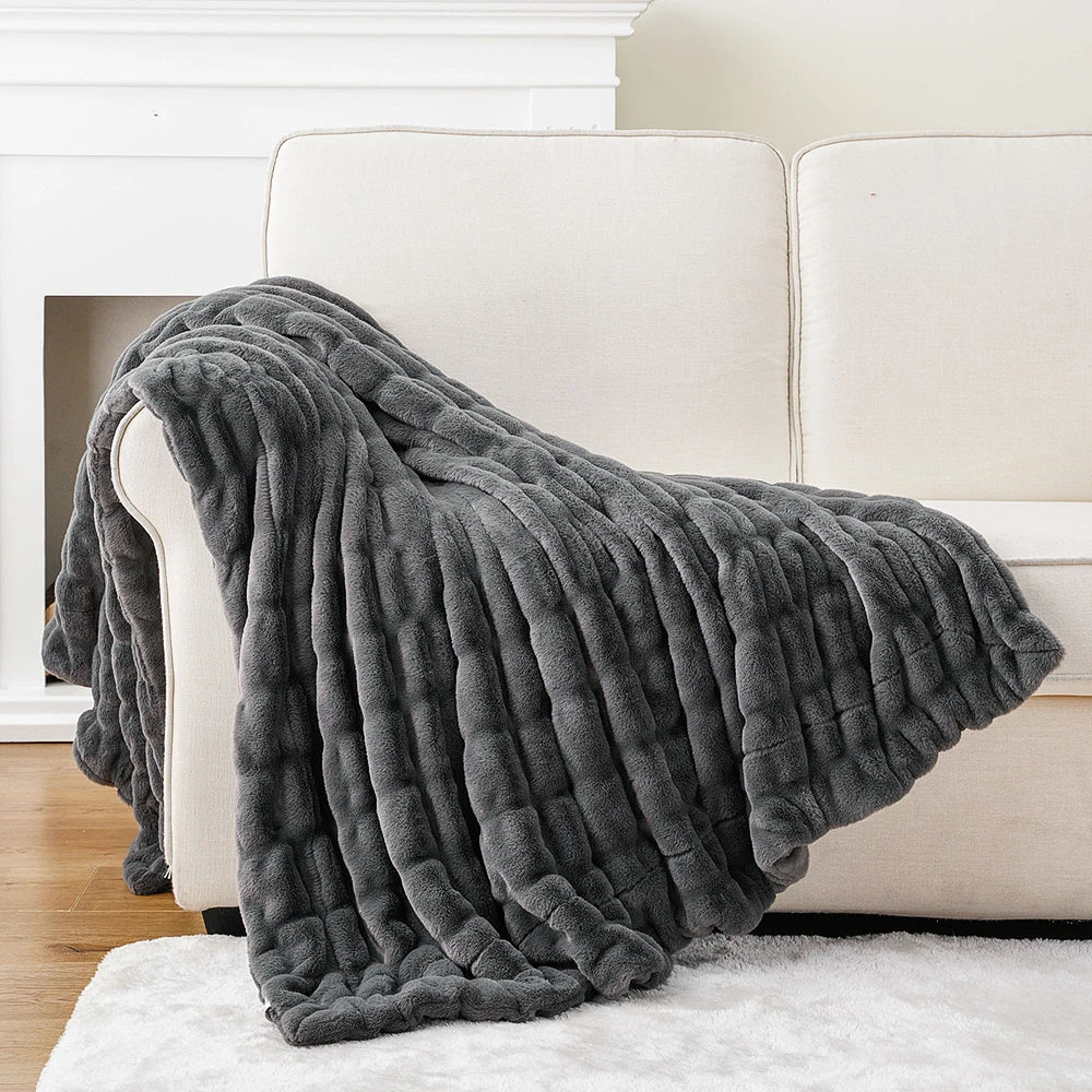 Faux Rabbit Fur Throw Blanket | Luxuriously Soft | Unparalleled Warmth