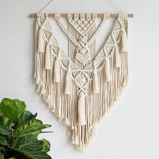 Bohemian Macrame Wall Hanging Tapestry – Geometric Cotton Wall Art Decor for Living Room and Home