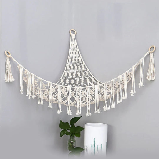 Boho Cotton Toy Hammock for Stuffed Animal Storage – Kids Toy Organizer and Space-Saving Wall Decor