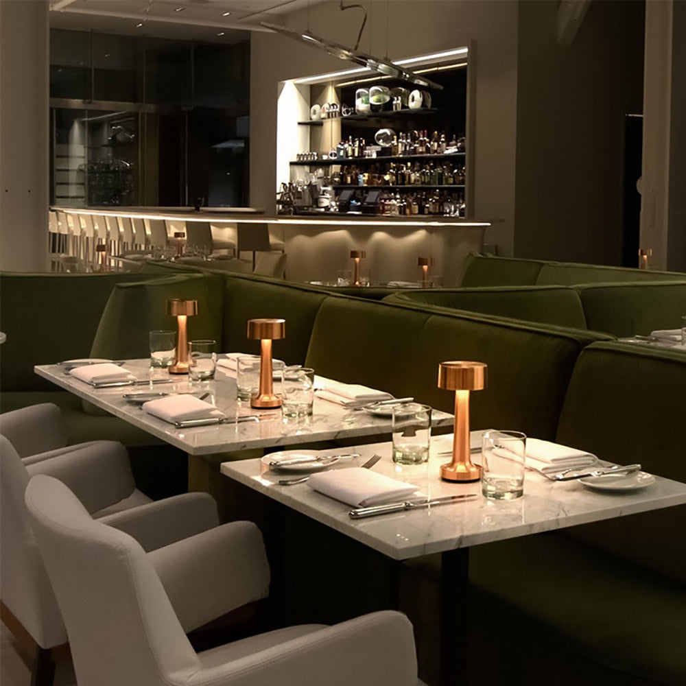 Restaurant Bar Table Lamp | Durable Iron | Adjustable Brightness | Cordless + Portable