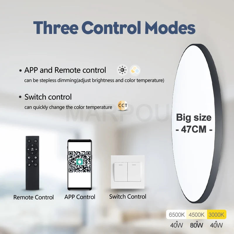 Luminaire de plafond LED intelligent avec télécommande – Lampe de plafond encastrée dimmable pour chambre et salon