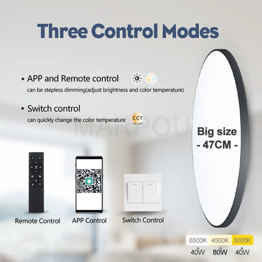 Luminaire de plafond LED intelligent avec télécommande – Lampe de plafond encastrée dimmable pour chambre et salon