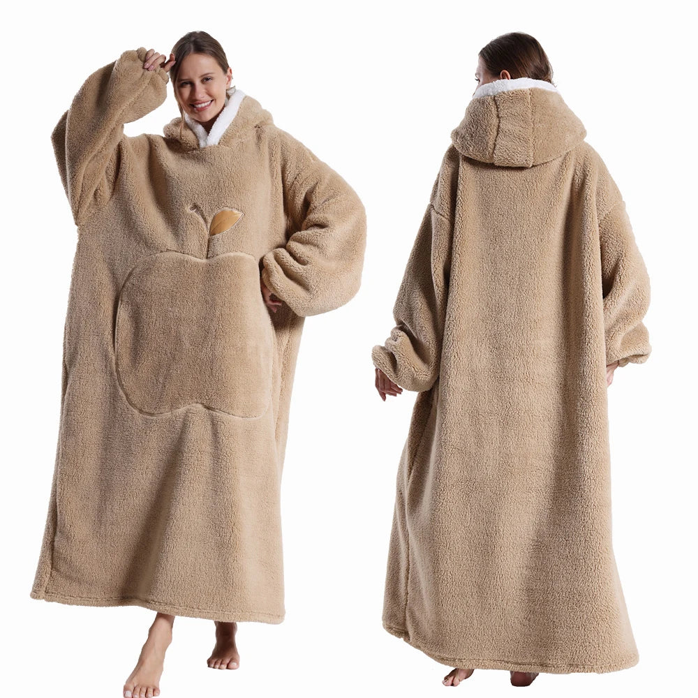 Variant image for Extra Long Hooded Wearable Blanket Hoodie for Adults – Cozy Flannel Throw with Sleeves and Pocket in Multiple Colors-6
