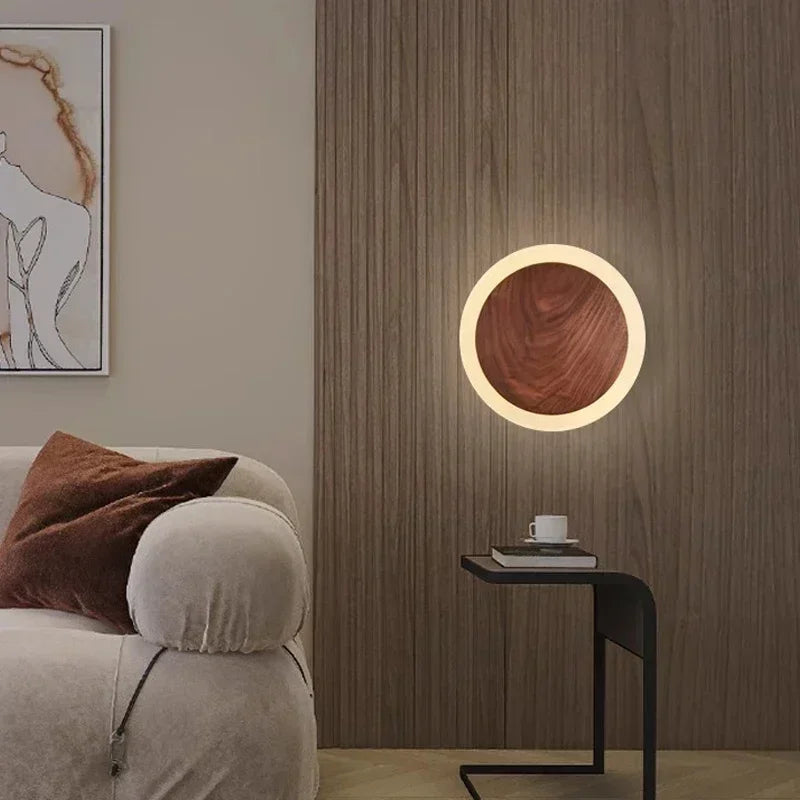 Modern Walnut LED Wall Light – Minimalist Wall Sconce with Soft Diffused Glow for Bedrooms and Living Rooms