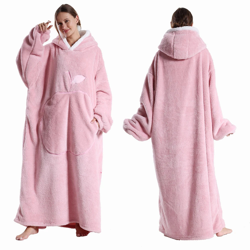 Variant image for Extra Long Hooded Wearable Blanket Hoodie for Adults – Cozy Flannel Throw with Sleeves and Pocket in Multiple Colors-5