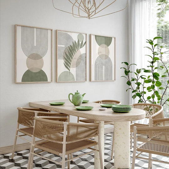 Abstract Boho Geometric Canvas Wall Art Print in Sage Green – Unframed Canvas Decor for Living Room and Office