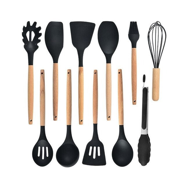 Variant image for 11-Piece Silicone Cooking Utensil Set with Wooden Handles – Nonstick, BPA-Free Kitchen Tools-3
