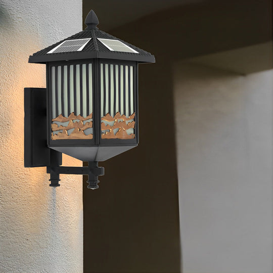 Modern Solar Outdoor Wall Lantern with Dimmable LED – Waterproof Black Wall Sconce for Garden and Patio