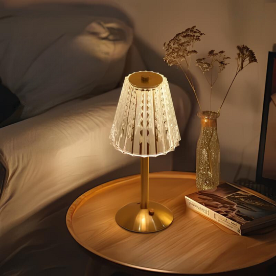 Golden Crystal Table Lamp | Rechargable Battery | Cordless Design | Easily adjustable | Warm Glow