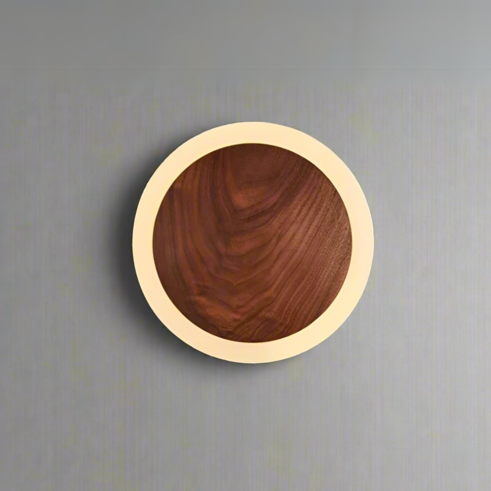 Modern Walnut LED Wall Light – Minimalist Wall Sconce with Soft Diffused Glow for Bedrooms and Living Rooms
