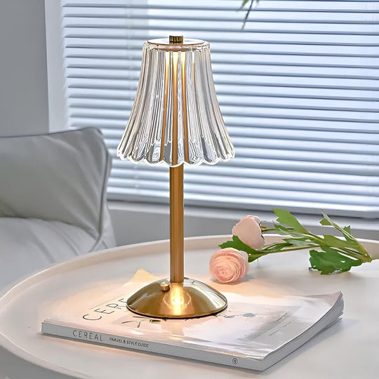 Golden Crystal Table Lamp | Rechargable Battery | Cordless Design | Easily adjustable | Warm Glow