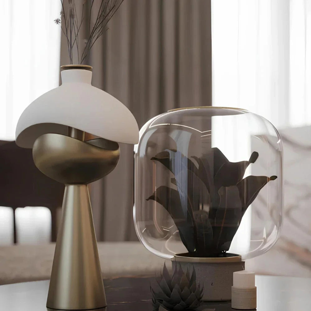 Sculpted Cordless Table Lamp with Dimmable Touch Control – Portable Design for Bedside or Living Room Lighting