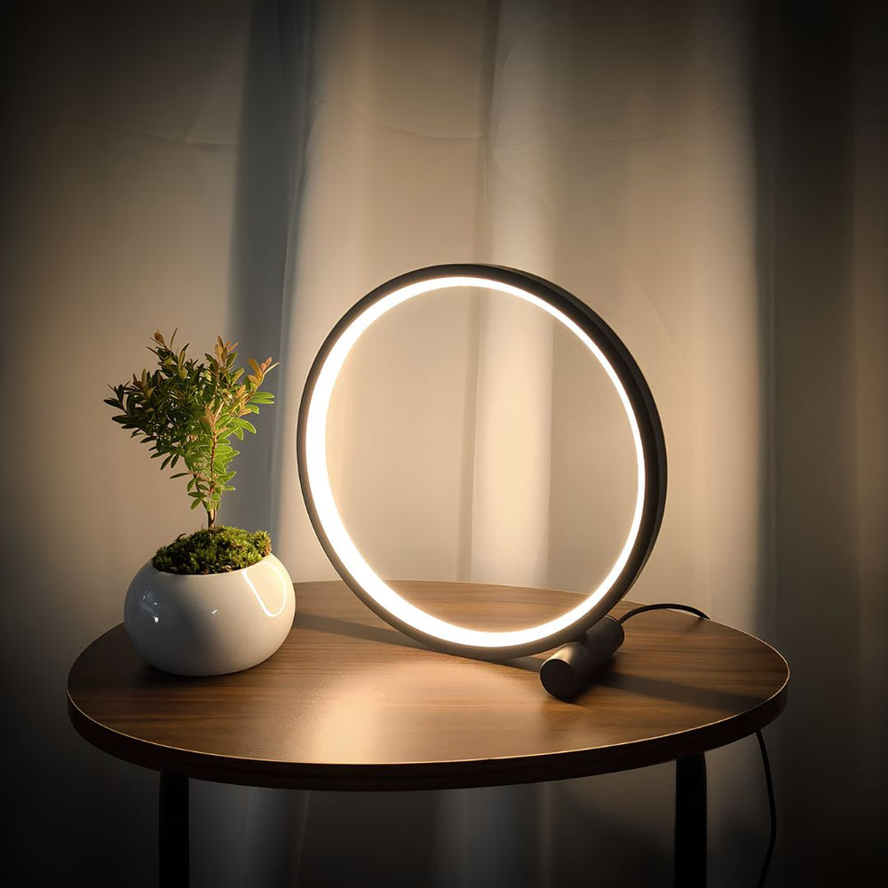 Modern Dimmable LED Table Lamp with Halo Ring Design – Stylish Nightstand Lamp for Bedroom and Living Room