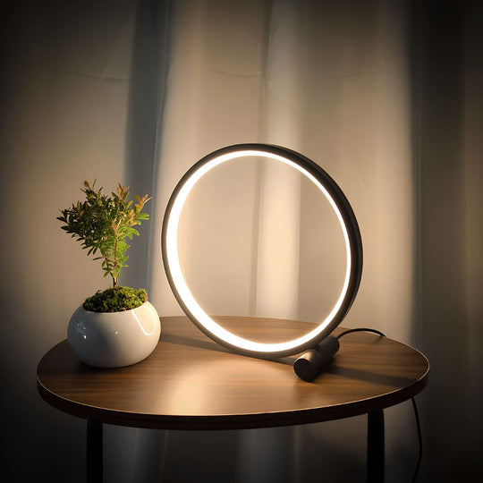 Modern Dimmable LED Table Lamp with Halo Ring Design – Stylish Nightstand Lamp for Bedroom and Living Room