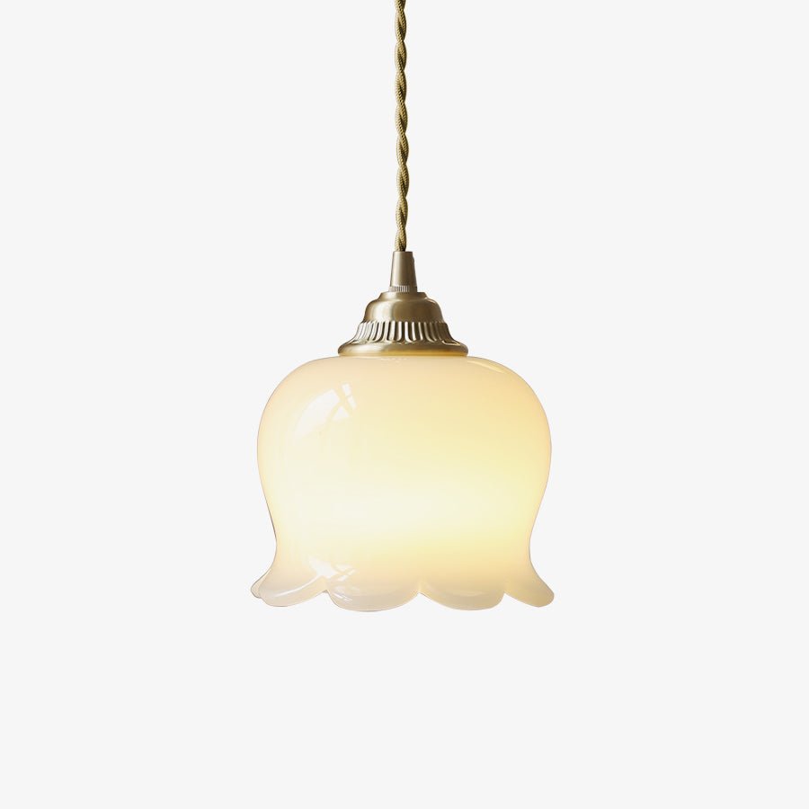 Elegant Brass and Resin Pendant Lamp – Lily of the Valley Ceiling Light Fixture, Adjustable Height, Indoor Use