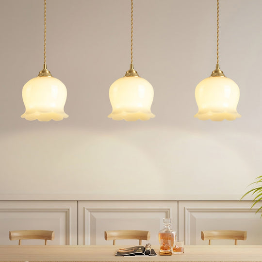 Elegant Brass and Resin Pendant Lamp – Lily of the Valley Ceiling Light Fixture, Adjustable Height, Indoor Use