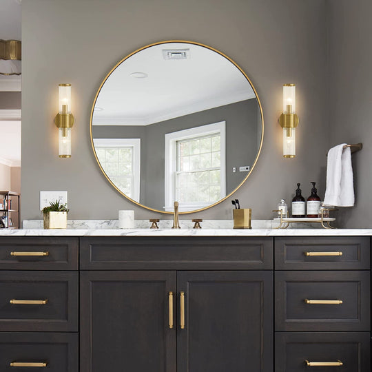 Modern Iron Vanity Light Fixture with Clear Glass Shade – Brushed Gold Bathroom Lighting, E12 Socket