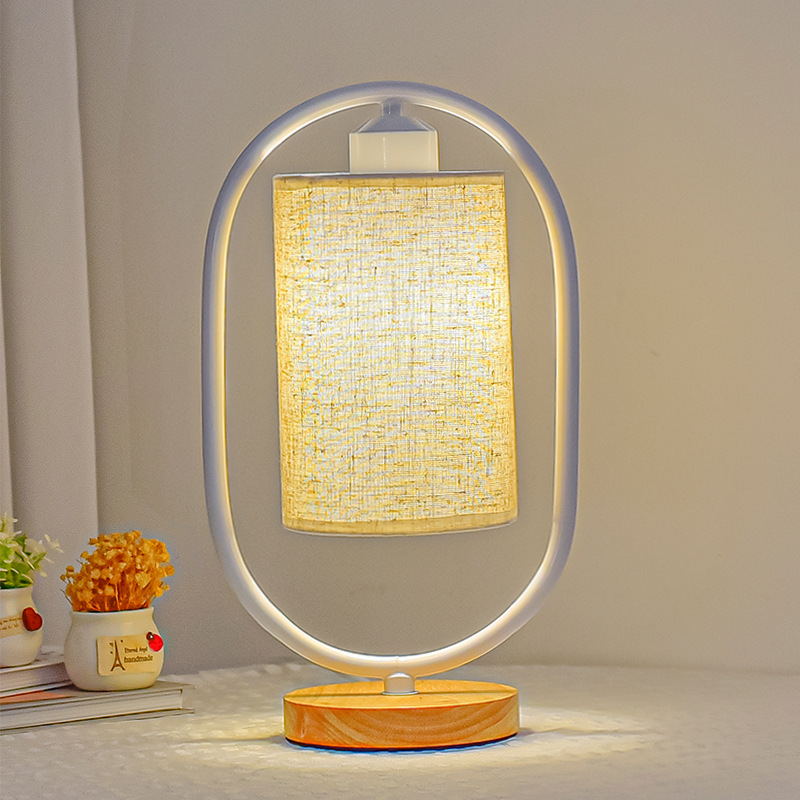 Vintage Wooden Table Lamp with LED Light – Handcrafted Design for Bedside or Living Room Illumination