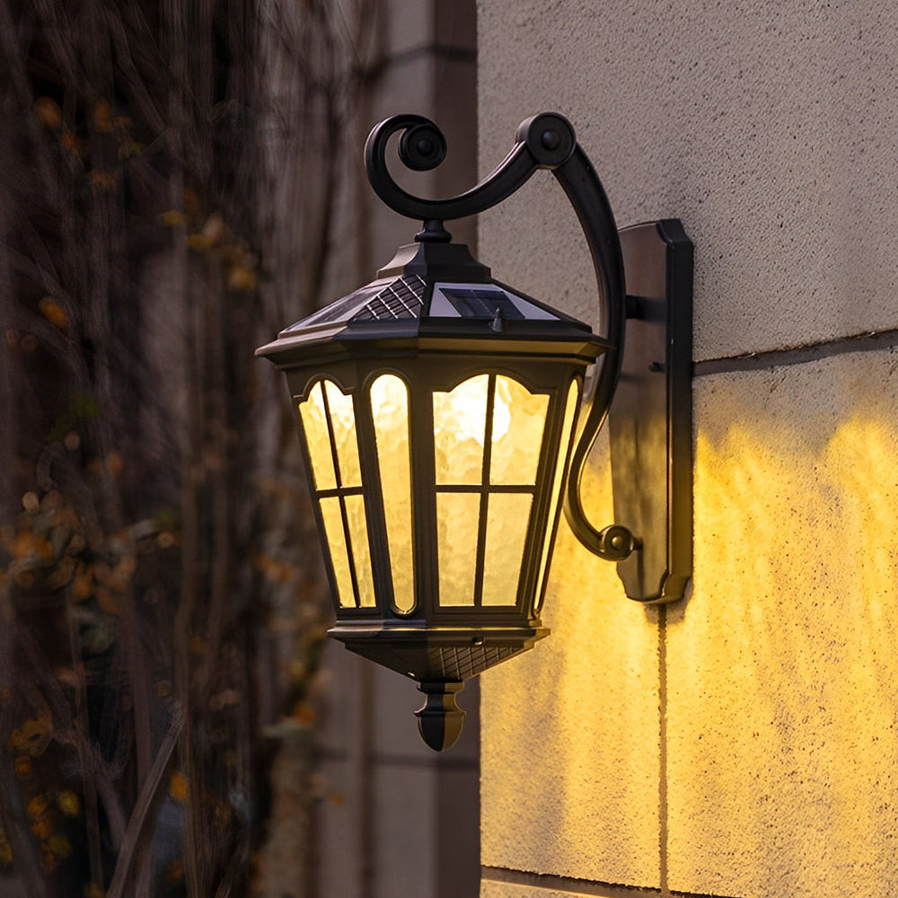 Vintage Solar Outdoor Wall Light - Waterproof LED Wall Lantern Sconce in Black, Durable Aluminum for Garden and Porch