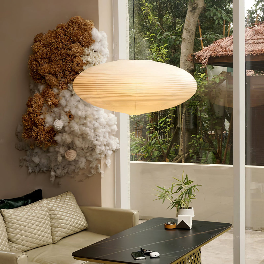 Handcrafted Washi Paper Pendant Light - Adjustable Height Indoor Ceiling Fixture for Kitchen and Living Room