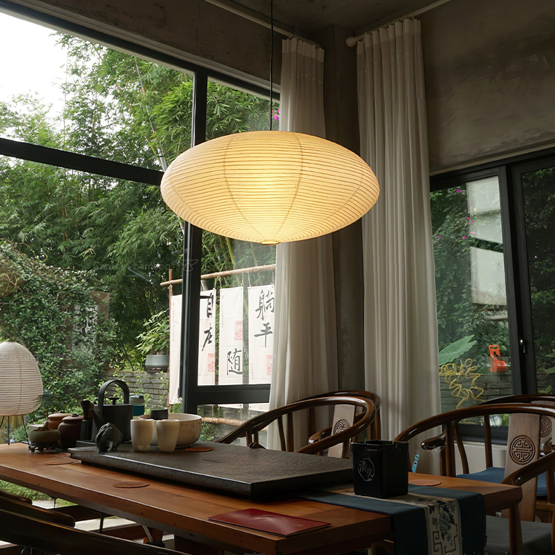 Handcrafted Washi Paper Pendant Light - Adjustable Height Indoor Ceiling Fixture for Kitchen and Living Room